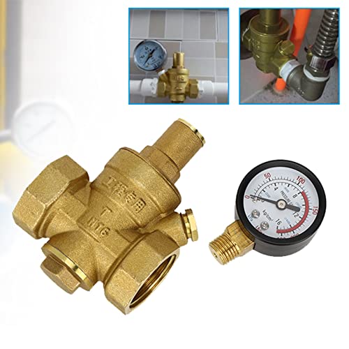 LiebeWH Water Pressure Regulator 1 Inch Brass Pressure Reducing Valve Adjustable for RV Household Water Systems