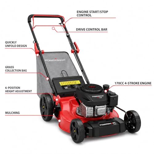 PowerSmart 21-Inch Gas Self-Propelled Lawn Mower - color: Black&Red