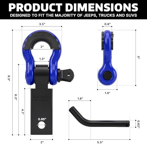 AUTOBOTS Shackle Hitch Receiver 2", Heavy Duty Recovery Hitch Blue - color: BLUE-BLACK