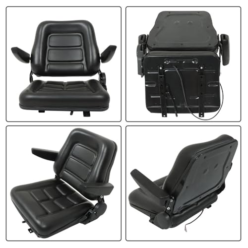 GXYWADY Universal Forklift Seat Fold Down Tractor Seat Adjustable Back with Armrest Micro Switch and Slide Replacement for Tractor Excavator Skid Loader