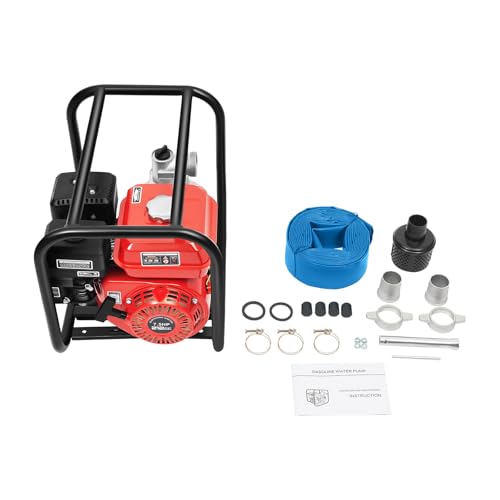 2 Inch Gasoline Engine Water Pump 7.5HP, 142 GPM 918ft³/h, 4-Stroke Gas Powered Water Pump with 25ft Hose, 98ft High Head & 23ft Suction, Trash pump for Farm Irrigation, Drainage (2 - Inches)