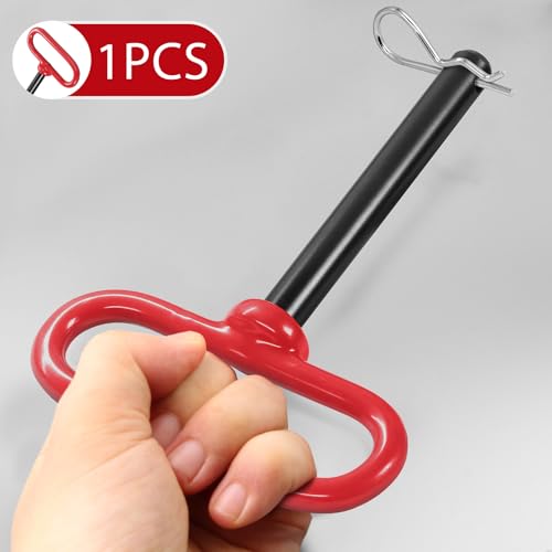 1pcs Trailer Hitch Pin 1/2 x 3-5/8 Inch, Tractor Hitch Pin with R-Clip Pin for Lawn Mower, Tractor, Trailer - Red Handle - size: 1/2 x 3-5/8 Inch