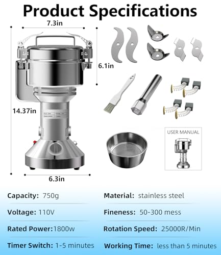 Electric Grain Mill 750g Flour Mill Home for Wheat Corn Rice Herbs Spices - size: 750g