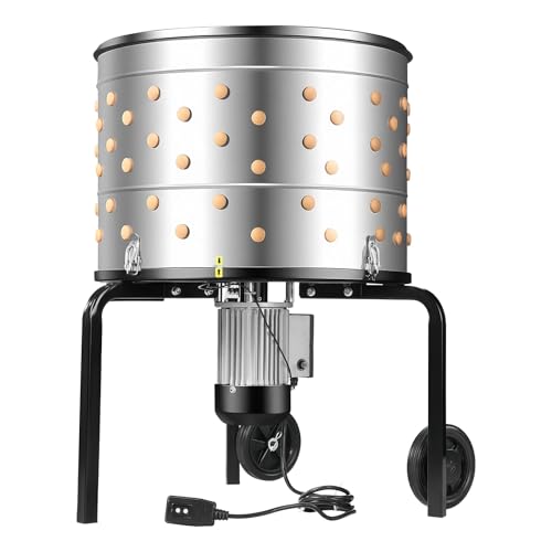 VEVOR Chicken Plucker Machine, 25.6 in Drum, 1200W & 275RPM Electric Chicken Plucking Machine with 158 Soft Fingers & Transport Wheels, Stainless Steel Feather Remover for Processing 4 Chicks Once - color: 3 Legs & 25.6 in