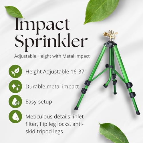 2Pack-Impact Sprinkler on Tripod Base, Heavy Duty Lawn Sprinkler 360° Coverage, Large Area Irrigation Sprinkler for Garden & Yard, Adjustable Height 16-37 Inch with Stable Base (2) CWS105201D-2
