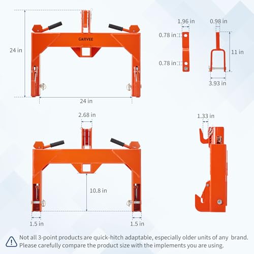 Garvee 3 Point Quick Hitch, 3000lbs 3-Pt Trailer Hitch Attachments with 2" Receiver Adaptation to Category 1 Tractor with 5 Level Adjustable Bolt