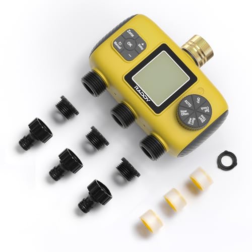 Raddy WS-8 3-Zone Sprinkler Timer, Heavy-Duty Controller, Yellow