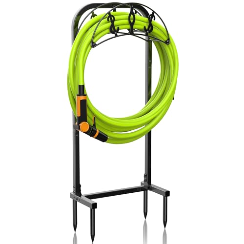 Garden Hose Holder, Freestanding Water Hose Holder with 4 Spikes, Heavy Duty Hose Reel Holds 150ft Hose, Hose Hanger, Hose Storage, Hose Organizer for Outside Lawn Yard