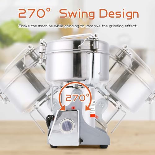 BI-DTOOL Electric Grain Mill Grinder 2000g Stainless Steel Pulverizer 36000r/min High-speed Grain Mill 3500W Dry Material Grinding Machine 270° swingable Superfine powder for Home and Commercial - size: 2000G