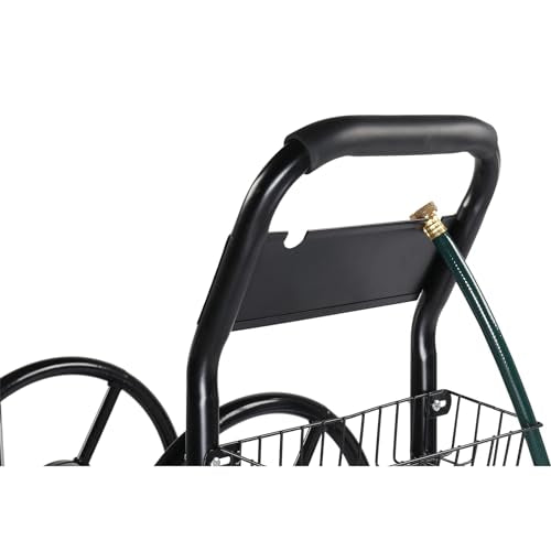 VINGLI 300FT 5/8in Garden Hose Reel Cart, 4-Wheel Portable Residential Hose Reel Cart, Hose Guide System with Storage Basket, Rust Resistant, for Family Yard, Garden and Farm (Black) - color: Black