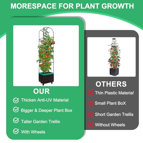 Yhtpouqe Raised Garden Bed with Self Watering Garden Pots, Planter Box with Trellis for Climbing Plants Vegetable Vine Flowers, Tomato Cage Planter for Indoor Outdoor Yard Greenhouse Use
