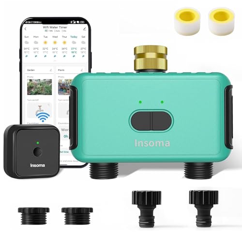 Smart WiFi Sprinkler Timer with Gateway, 2 Water Outlet Garden Hose Timer | App Remote Control, Brass Inlet Water Timer, Automate Water & Sprinkler Schedules for Garden/Lawn/Yard - color: Green, size: 2 Outlets - T