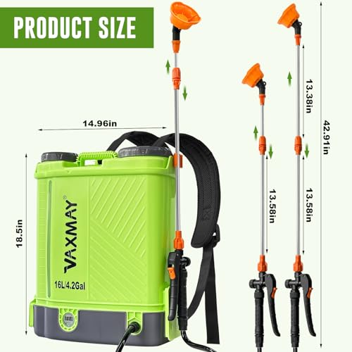 Battery Powered Backpack Sprayer 4 Gallon, VAXMAY 100 PSI Electric Garden Sprayer Works with Makita 18V Battery, Weed Yard Sprayer with Telescopic Wand, 5 Nozzles, 2.6 Ah Battery & Charger Included - size: 4.2 Gallon