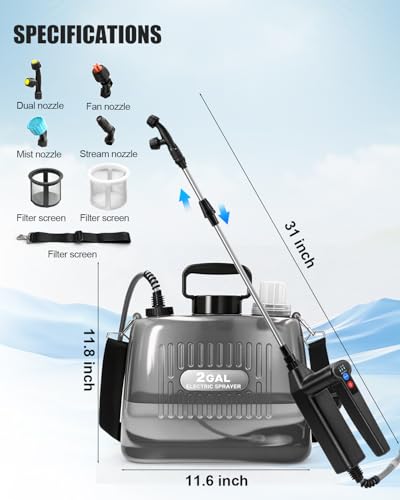 Battery Powered Sprayer 2 Gallon, Electric Weed Sprayer with 3 Adjustable Pressure Levels, 4 Nozzles & Extendable Wand, Rechargeable Garden Sprayer for Yard, Lawn, Plants & Fertilizer - color: Black