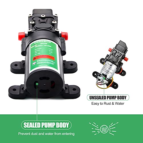 LONGRUN 12V Water Pump Diaphragm Sprayer Pumps with Adjustable Pressure Switch, 3L/Min 0.8GPM 65PSI Self Priming Fresh Water Pump for RV, Camper, Marine Boat, Lawn Watering - size: 3L Water Pump