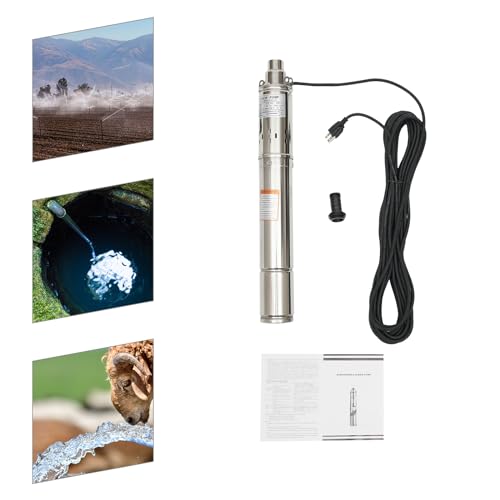 Deep Well Pump, Electric Submersible Bore Hole Deep Well Pump Stainless Steel Submersible Well Pumps Agricultural Irrigation Pump for Villages, Homes, Farms (115V 0.75KW 1HP 2.5M³/H 102M/334.65FT) - style: 115V 0.75KW 1HP 2.5M³/H 102M/334.65FT