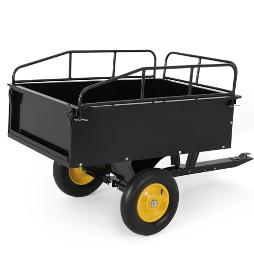 750lbs Capacity ATV/UTV Dump Trailer 15 Cubic Feet, Heavy-Duty Off-Road Dump Trailer with Dumping Function Reinforced Side Panels for Gardening Farm Landscaping