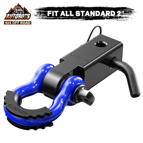 AUTOBOTS Tow Hitch Receiver 2" Shackle Hitch Receiver Blue | 45,000 Lbs Break Strength, with 5/8" Pin, 3/4 D Ring Shackle, Towing Accessories for Truck Jeep Trailer Recovery Off-Road - color: BLUE-BLACK