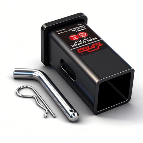 TOPTOW Trailer Hitch Adapter 2-1/2" to 2" Hitch Reducer, Slot Pin Hole | Carbon Steel, Upgraded Hitch Sleeve, 5/8 inch Pin & Clip Included