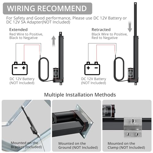 Justech 330LBS/1500N-10inch/250mm 12V Linear Actuator with Bracket, Black - size: 1500N-250mm