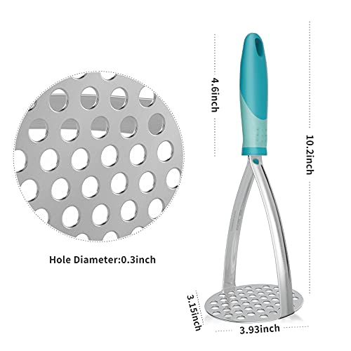 Joyoldelf Heavy Duty Potato Masher, Stainless Steel Integrated Masher Kitchen Tool & Food Masher/Potato Smasher with Non-slip Handle, Perfect for Bean, Vegetable, Fruits, Baby Food, Avocado, Meat - color: Blue