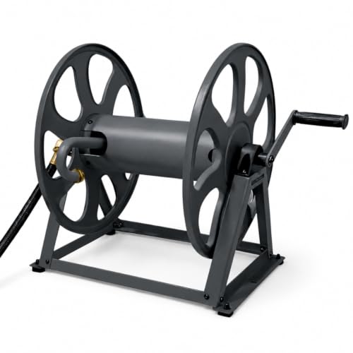 Dual Floor and Wall Mounted Garden Hose Reel, Holds 200ft of Water Hose, Heavy Duty Metal Hose Reel, Space Saving Hose Reel Organizer for Yard, Garage & Shed (Graphite) - color: Graphite