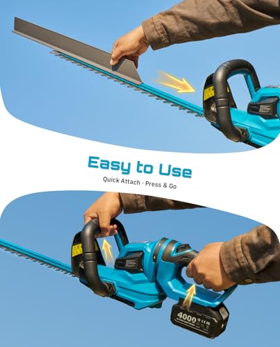 SEESII 22" Hedge Trimmer Cordless, 20V Electric Bush Trimmer, 2 Batteries - color: Sky Blue