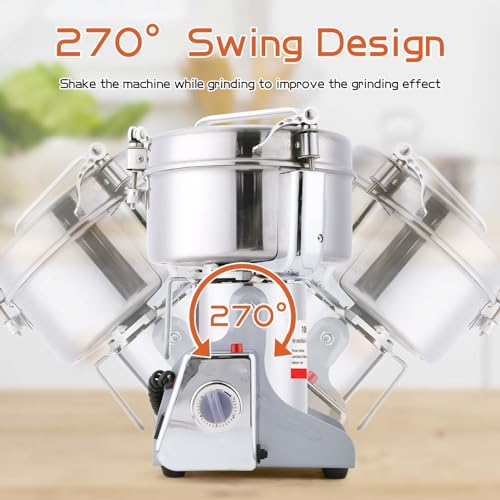 BI-DTOOL Electric Grain Mill Grinder 1000g Stainless Steel Pulverizer 36000r/min High-speed Grain Mill 2600W Dry Material Grinding Machine 270° swingable Superfine powder for Home and Commercial - size: 1000G