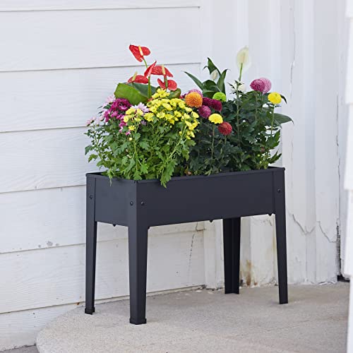 Raised Garden Bed, Elevated Planter Black Metal Plant Box with Legs Standing Garden Stand Drainage Holes Black(24" L x 11" W x 18" H) - color: Black 24" L X 11" W X 18" H