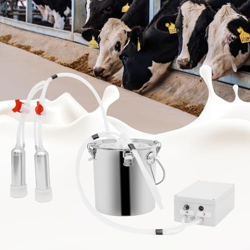 Milking Machine, 1.32 Gal Capacity 2-in-1 Pulsation Cow Milking Machines Adjustable Electric Cow Milker Portable Electric Goat Milk Machine w/Stainless Steel Milk Bucket for Family Farm(5L/ 1.32Gal) - size: 5L/ 1.32Gal