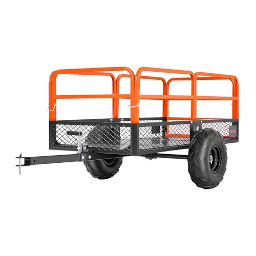 VEVOR 22 Cu.Ft 1600Lbs Steel ATV UTV Trailer Tow Behind Dump Cart, Heavy Duty Pull Behind Utility Dump Trailer for Lawn Mower Trailer Tractor Garden Yard with Removable Rear Panel | For Lawn Mower Tractor Garden Yard, Hand-Pull or Foot-Step, Heavy Duty Pu