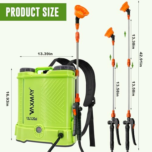 Battery Powered Backpack Sprayer 3.2 Gallon, VAXMAY 80 PSI Electric Garden Sprayer Works with Makita 18V Battery, Weed Lawn Sprayer with Telescopic Wand, 5 Nozzles, 2.0 Ah Battery & Charger Included - size: 3.2 Gallon