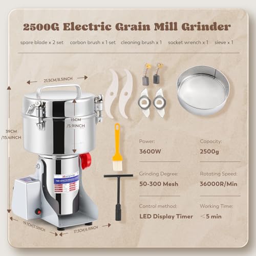 Moongiantgo 2500g LED Digital Grain Mill Electric Spice Grinder