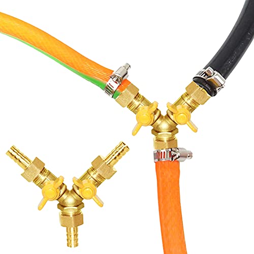 Joywayus 3 Way Shut off Ball Valve 1/4" Hose Barb Y Shaped 2 Switch Brass Fitting - size: 1/4 Inch - 1 pc