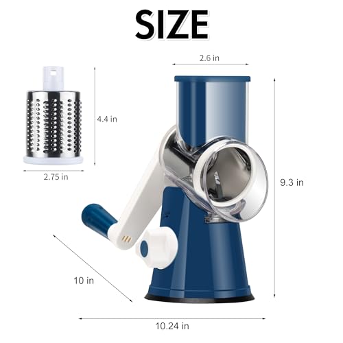 Ourokhome Rotary Cheese Grater Hand Crank, Kitchen Shredder Speed Mandolin Slicer Ice Shaver with Handle and Drum Blades for Cheese, Vegetable, Nuts, Chocolate, Potato, Carrot, 5 Blades, Dark Blue - color: C-Dark Blue, style: 5 blades
