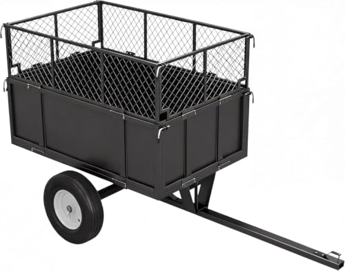Heavy Duty 750 Lbs Steel Utility Dump Cart Trailer, 17 Cu ft Removable Mesh Sides, Pneumatic Tires, Tow Behind Garden Wagon for Lawn Tractor, Mower, Perfect for Hauling Yard Debris