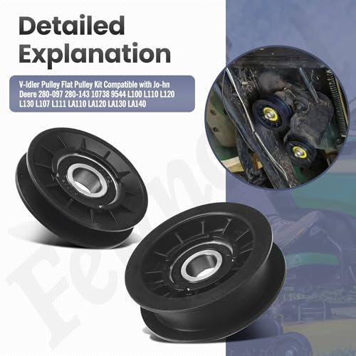 GX20286 GX20287 V-Idler Pulley Flat Pulley Kit Compatible with Jo-hn Deere 280-097 280-143 10738 9544 L100 L110 L120 L130 L107 L111 LA110 LA120 LA130 LA140