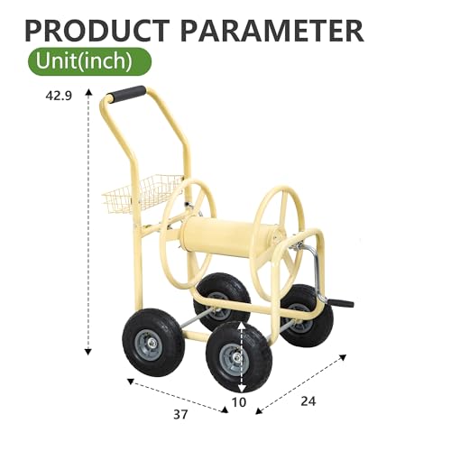 Hose Reel Hold Up To 300 Ft Heavy Duty Garden Hose Reel Sturdy Water Hose Reel Cart with 4 Wheels Storage Basket for Garden Lawn Yard Outdoor (Tan) - color: Tan