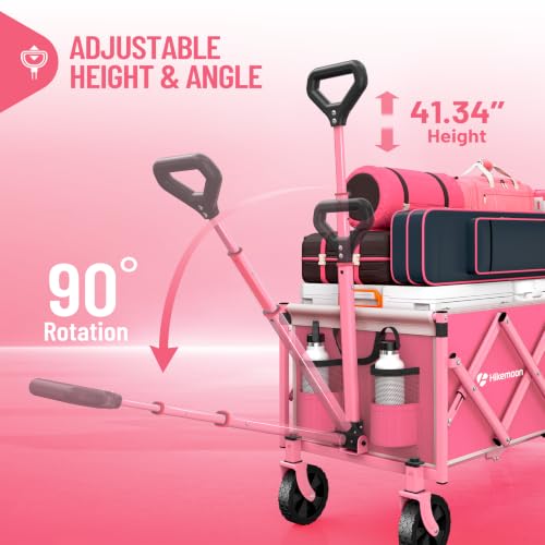 HIKEMOON 43'' Extra Long Folding Wagon with Extended Tailgate, Pink - color: Pink