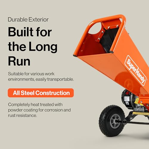 SuperHandy 9HP Gas Wood Chipper, 4-Inch Capacity, Reversible Blades