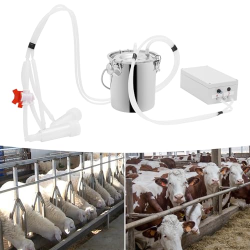 Milking Machine, 0.79 Gal Capacity 2-in-1 Pulsation Cow Milking Machines Adjustable Electric Cow Milker Portable Electric Goat Milk Machine w/Stainless Steel Milk Bucket for Family Farm(3L/ 0.79Gal) - size: 3L/ 0.79Gal