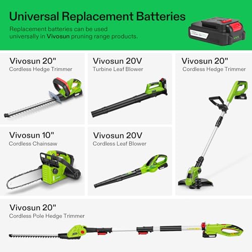 VIVOSUN 20" Cordless Pole Hedge Trimmer, 20V Electric Bush Trimmer with 20” Dual-Action Laser Blade, Adjustable Cutting Head, 0.55" Cutting Capacity, 2.0AH Battery and Fast Charger Included - size: Pole Hedge Trimmer with 20V Battery (1 Pack)