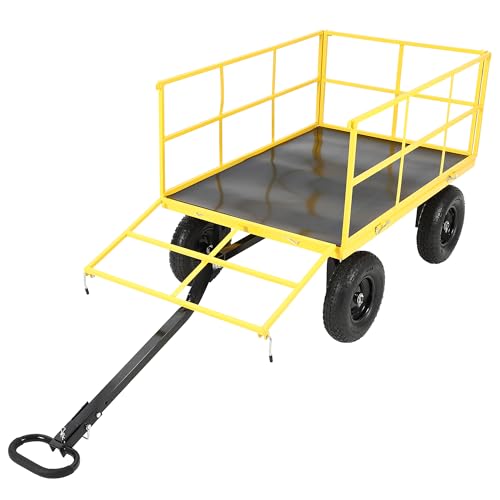 1500 Lbs Steel Garden Cart, Heavy Duty 3-in-1 Utility Garden Wagon with Removable Mesh Sides, 13" All-Terrain Wheels, Collapsible Design & 180° Swivel Handle for Lawn, Yard, Farm & Gardening, Yellow - color: Yellow