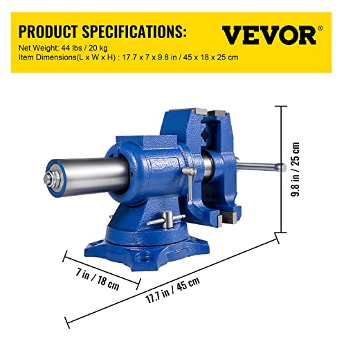 VEVOR Bench Vise 6 Inch, Double Swivel Rotating Heavy Duty Vise Head/Body Rotates 360°,Pipe Vise Bench Vices 30Kn Clamping Force,for Clamping Fixing Equipment Home or Industrial Use - size: 6inch(Standard)