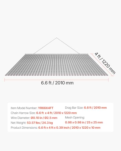 VEVOR Baseball Field Drag Mat, Field Drag, Yard Drag for ATVs UTVs Tractors, Durable Galvanized Steel Mesh Drag Mat with Towing Chain, for Gravel Driveway Ruts Farm Field Leveling - size: 79.13 x 48.03 x 0.39 inch