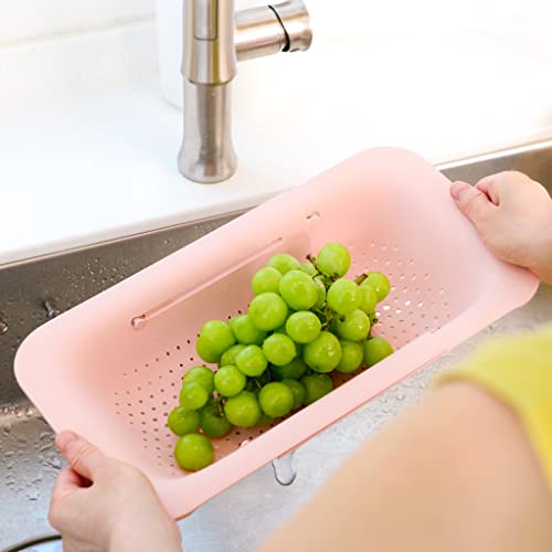 Blue Ginkgo Over Sink Colander, Extendable Kitchen Strainer, Pink - color: Pink, size: 1 Pack