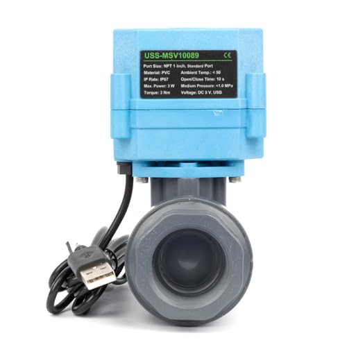U.S. Solid WiFi Smart Motorized Ball Valve 1 inch NPT for Water Control & Irrigation, 2 Way PVC Electric Valve, USB Powered, LED Status Indicator, Flow Direction Window, Remote On/Off Control - size: 1 Inch