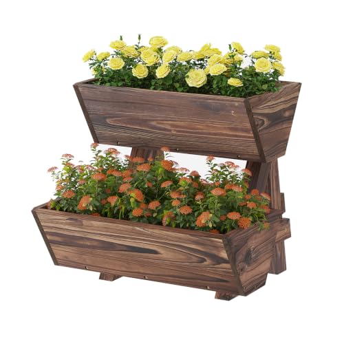 Vertical Garden Planter 2 tier Raised Garden Bed Tiered Wood Planter Box - color: Carbonized, size: 2-Tier-Small