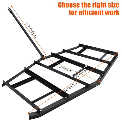 Takywep Heavy Duty Lawn Leveling Rake with Drag Harrow, 48-72" Adjustable Width, 4FT Reinforced Chain, Tow-Behind Grader for ATV UTV Tractor Mower, Perfect for Gravel, Soil, Yard and Lawn Landscaping - size: 74 in, Link