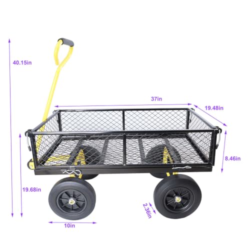 Heavy Duty Garden Cart, Metal Dump Cart with Solid Tires, Spacious Utility Wagon for Gardening, Farm, Yard & Home, Lawn Tool and Debris Transport Cart,Black - color: Black